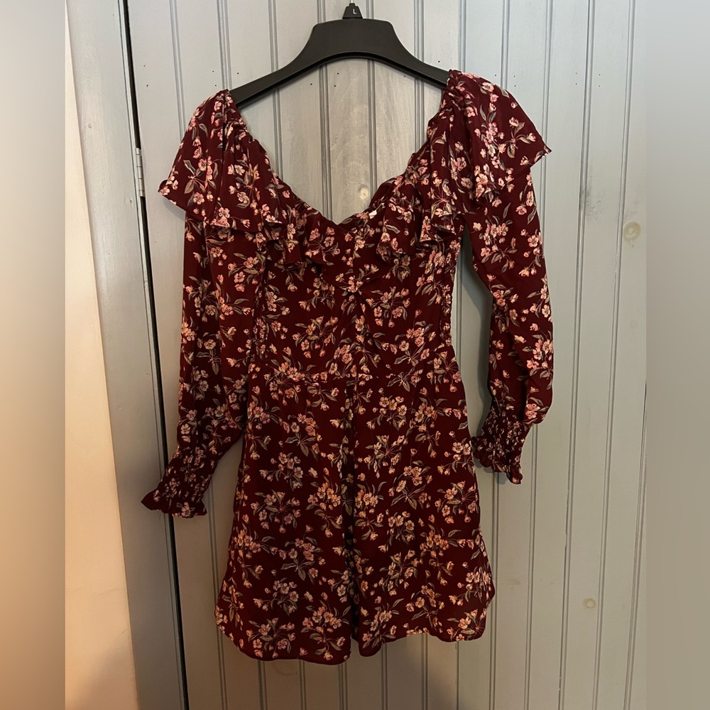 Maroon Flower Print Dress